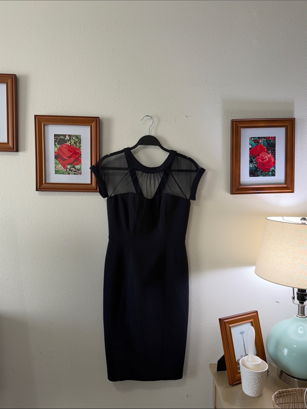 Maggy London Black Sheer-Yoke Midi Dress
